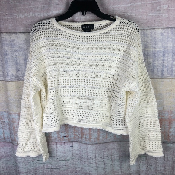 CENY Solid White Crochet Knit Sweater - Picture 3 of 7